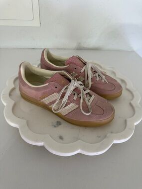 adidas Pink Suede Low-Top Sneakers with White Stripes